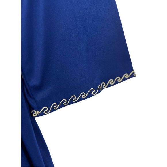 2 Piece Indian Outfit Sheer Robe & Dress Blue and Gold Floral Embroidery Tunic - Picture 14 of 14